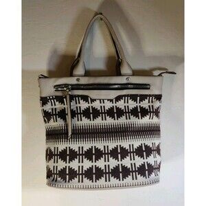 David Jones Paris Brown Aztec Faux Leather Tote Bag Purse Shoulder Strap ~12x14"